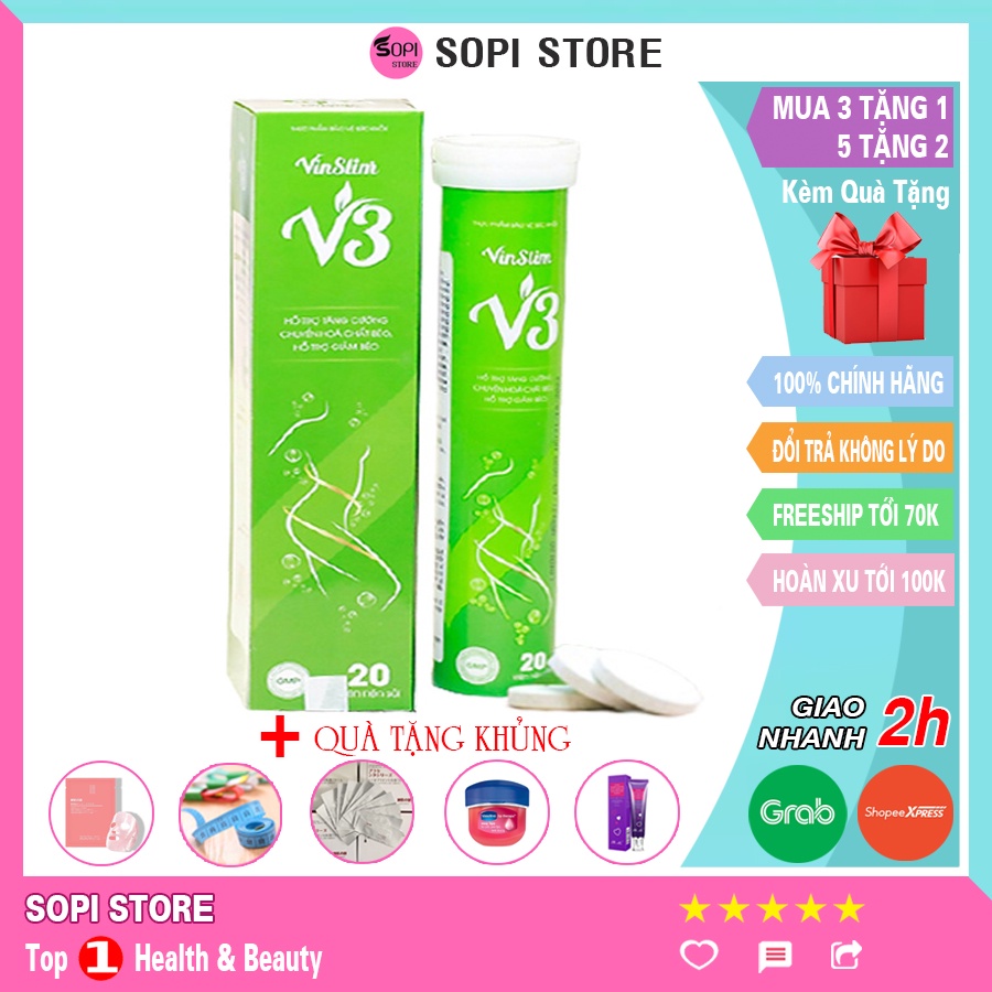 VinSlim V3 - Giảm cân chính hãng hộp 20 viên sủi giảm cân cấp tốc, giảm béo giảm mỡ bụng nhanh và an toàn - Sopi Store