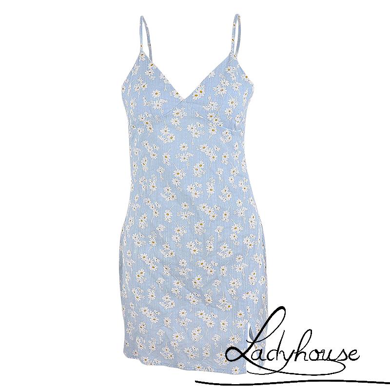 Đầm Nữ Hai Dây Cổ Chữ V Xẻ Tà In Họa Tiết Hoa Thời Trang