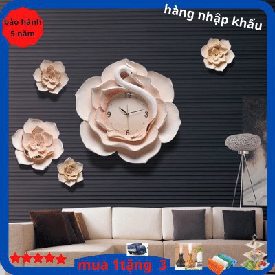 Đồng Hồ Treo Tường Trang Trí Thiên Nga Và Hoa Mẫu Đơn - Tranh Treo Tường Nhập Khẩu Loại 1