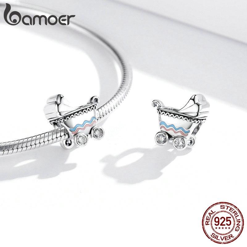 Phụ Kiện Làm Trang Sức Bamoer SCC1539 Bằng Bạc 925 Hình Xe Đẩy Em Bé Độc Đáo
