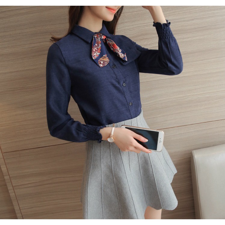 Áo sơ mi nữ kèm nơ xinh xắn- AO-011