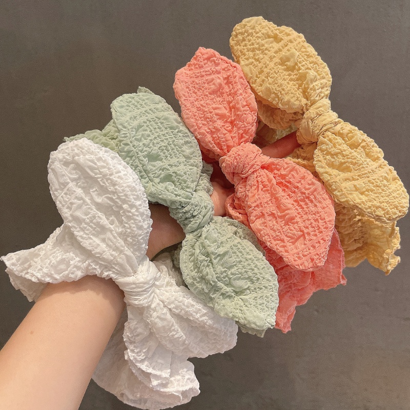 Băng Đô Nơ Vải Chiffon Màu Trơn Phong Cách Hàn Quốc