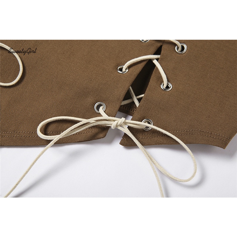 Áo Hai Dây Rút Dây Màu Sắc Tương Phản Thời Trang Quyến Rũ Cho Nữ