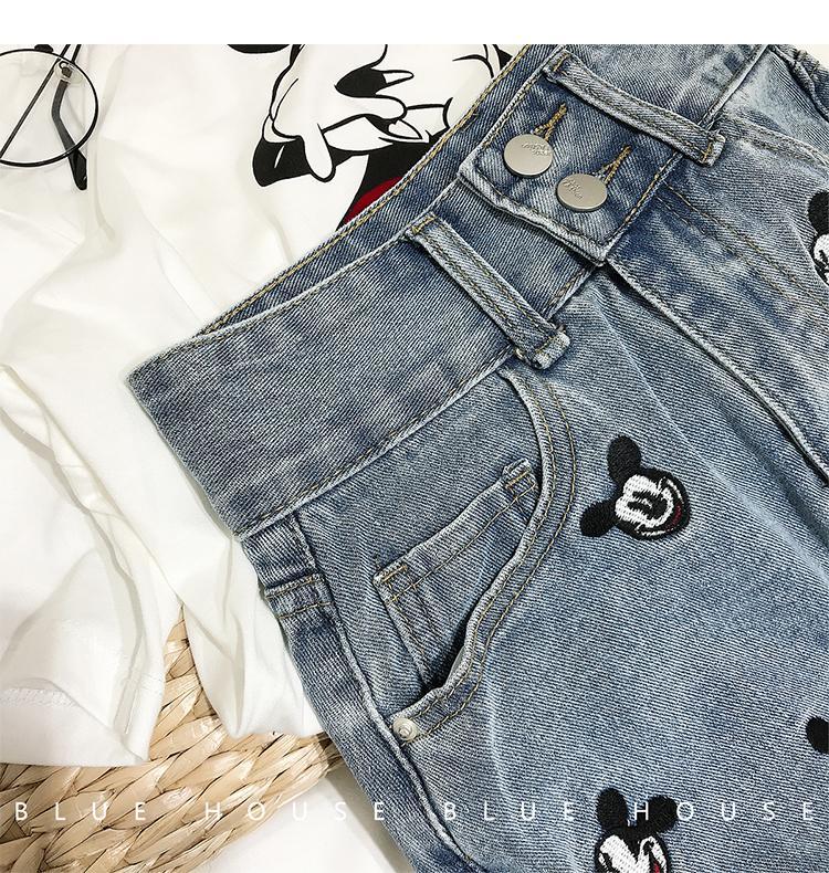 Chân Váy Denim Thêu Họa Tiết Chuột Mickey Xinh Xắn Dành Cho Nữ | BigBuy360 - bigbuy360.vn