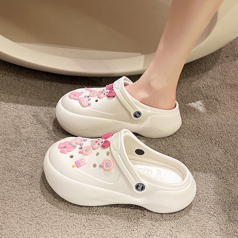 Lingmeisnow Giày Sandal Phối Lỗ Thoáng Khí Phong Cách Hàn Quốc Thời Trang Đi Mưa Mùa Hè Cho Nữ