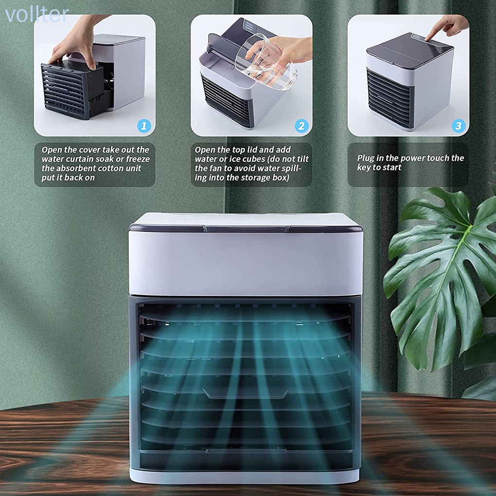 Quạt Điều Hòa Làm Mát Phun Sương Tạo Độ Ẩm Không Khí Mini Có Đèn Led Sạc Usb Có Thể Điều Chỉnh