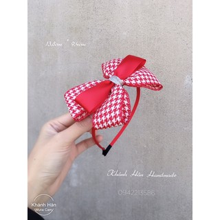 Cài tóc nơ đỏ hoạ tiết ziczac cho bé gái ( ảnh thật)