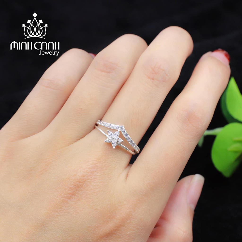 Nhẫn Bạc Nữ Kép Flower & V - Minh Canh Jewelry