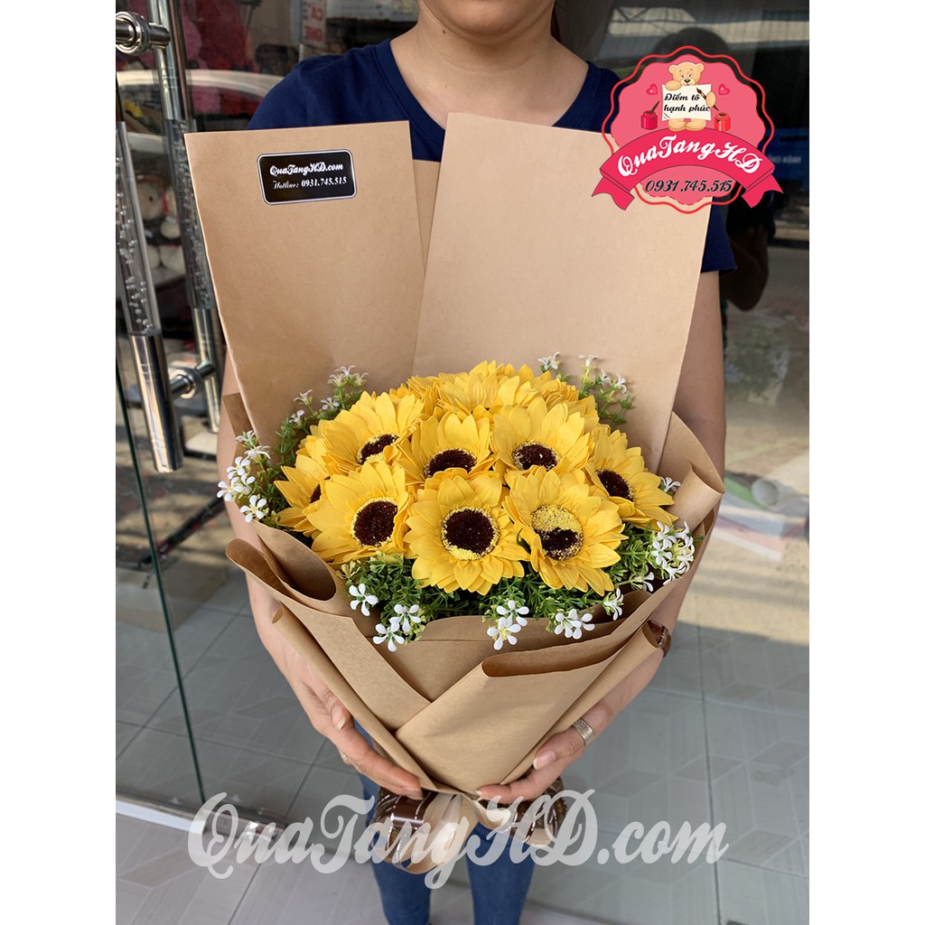 Giá Sỉ 25 Bông Hoa Hướng Dương Sáp - Nguyễn Liệu Gói Hoa Tặng 8 tháng 3
