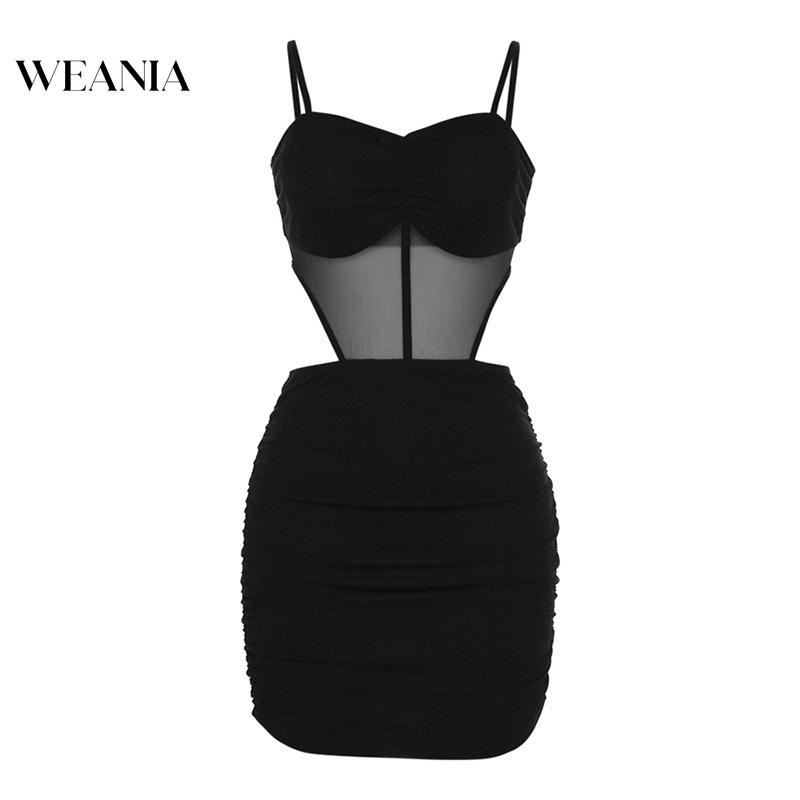 Đầm Hai Dây Hở Lưng Phối Lưới Thời Trang Cho Nữ