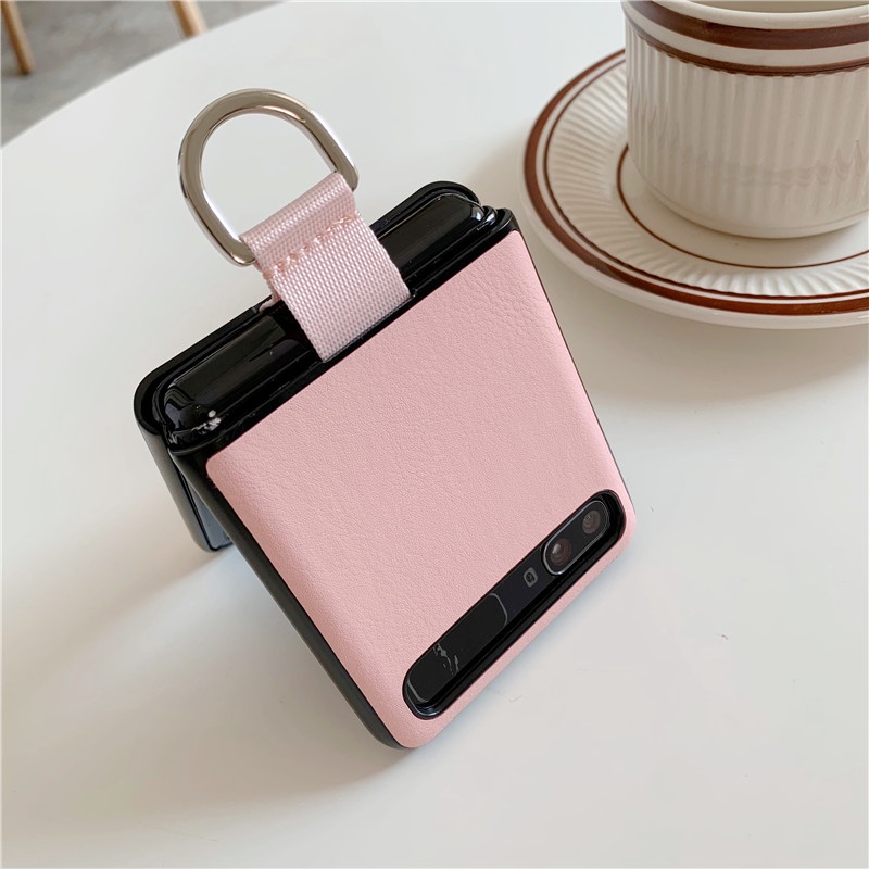 Ốp điện thoại Flip1/2 nhựa cứng màu kẹo ngọt có vòng đeo ngón tay cho Samsung Galaxy Z Flip