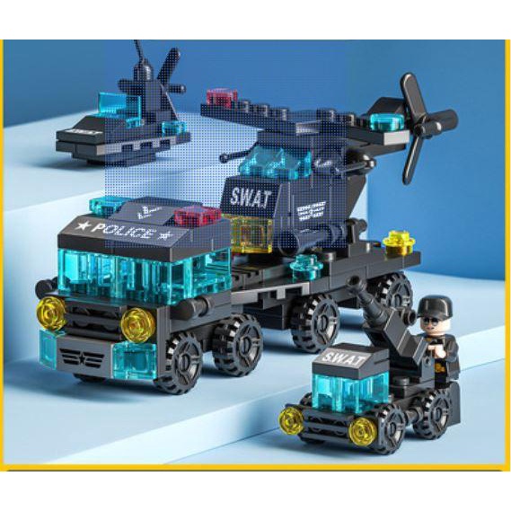 Bộ đồ chơi xếp hình Lego Xe cảnh sát , cứu thương , cần cẩu, đồ chơi Lego cho bé 145 chi tiết