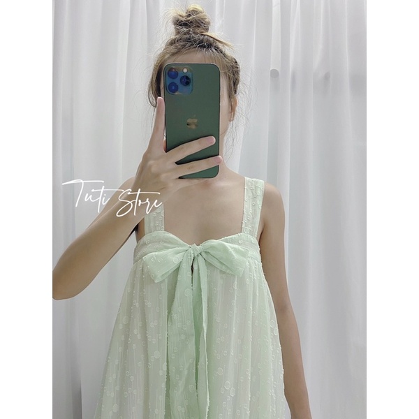 Đầm 2 dây cột nơ tiểu thư MOCHI DRESS xanh mint