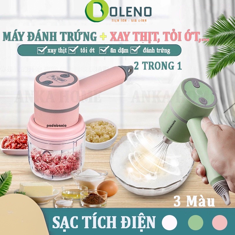 Máy Đánh Trứng Cầm Tay Mini Kiêm Máy Xay Thịt Đa Năng Sạc Tích Điện Xay Tỏi Ớt, Rau Củ Đa Năng