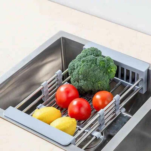 Rổ INOX Gác Bồn Rửa Bát Rút Gọn