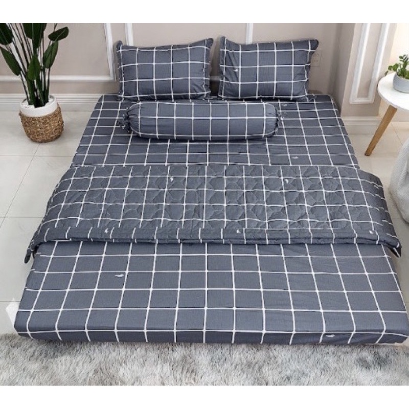 Drap cotton 100% , ga trải giường cao cấp chuẩn LOGO CTY mẫu bàn cờ đen