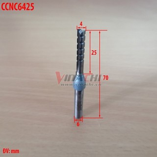 MŨI CẮT CNC TIDEWAY 2 CÁNH CỐT 6MM - 6x4x25x67mm - 1 mũi