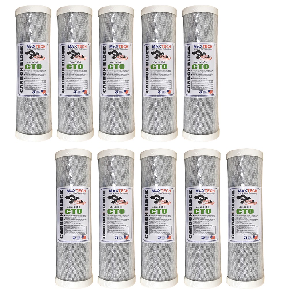 Combo 10 lõi lọc nước số 3 - Lõi CTO Maxtech lõi than hạt tính dạng ép