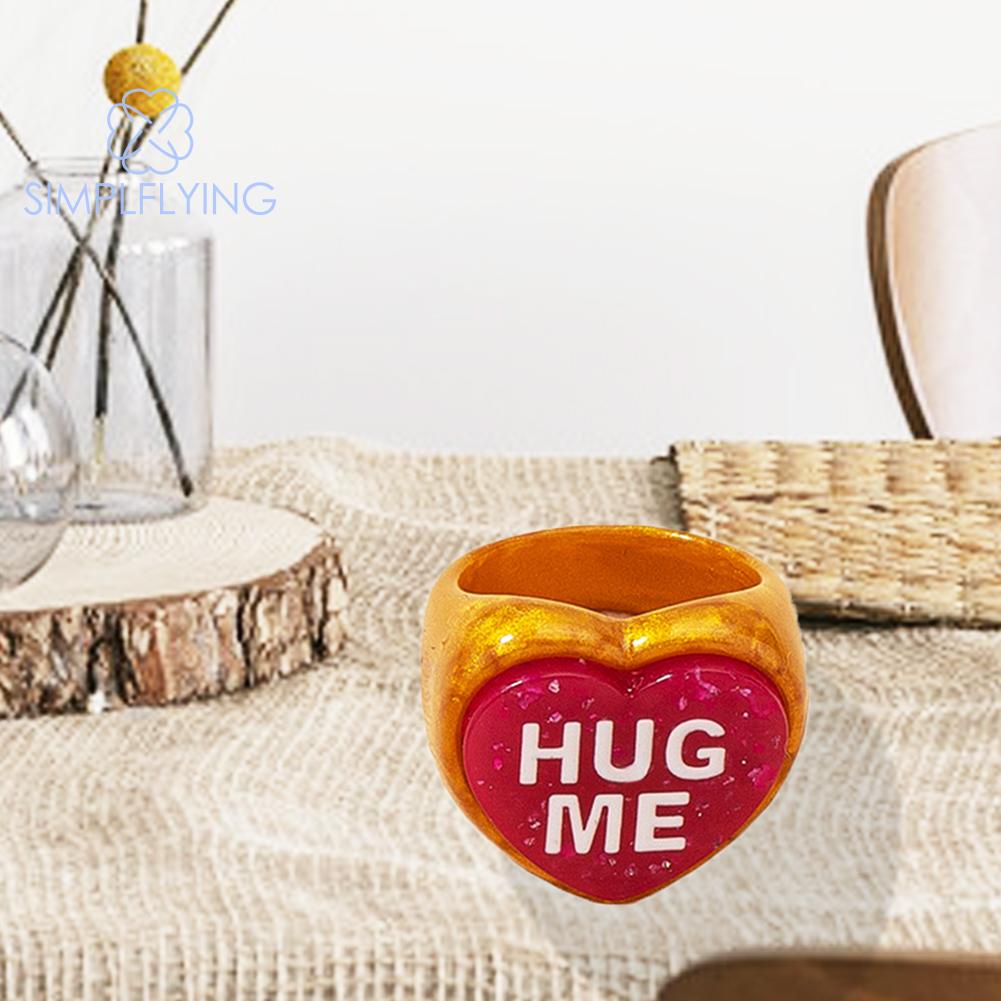 Nhẫn Đeo Tay Acrylic Họa Tiết Chữ Hug Me Và Trái Tim Thời Trang Cho Nữ