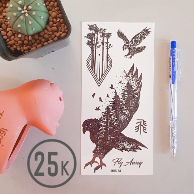 Hình xăm tatoo chim đại bàng, khu rừng size vừa m206