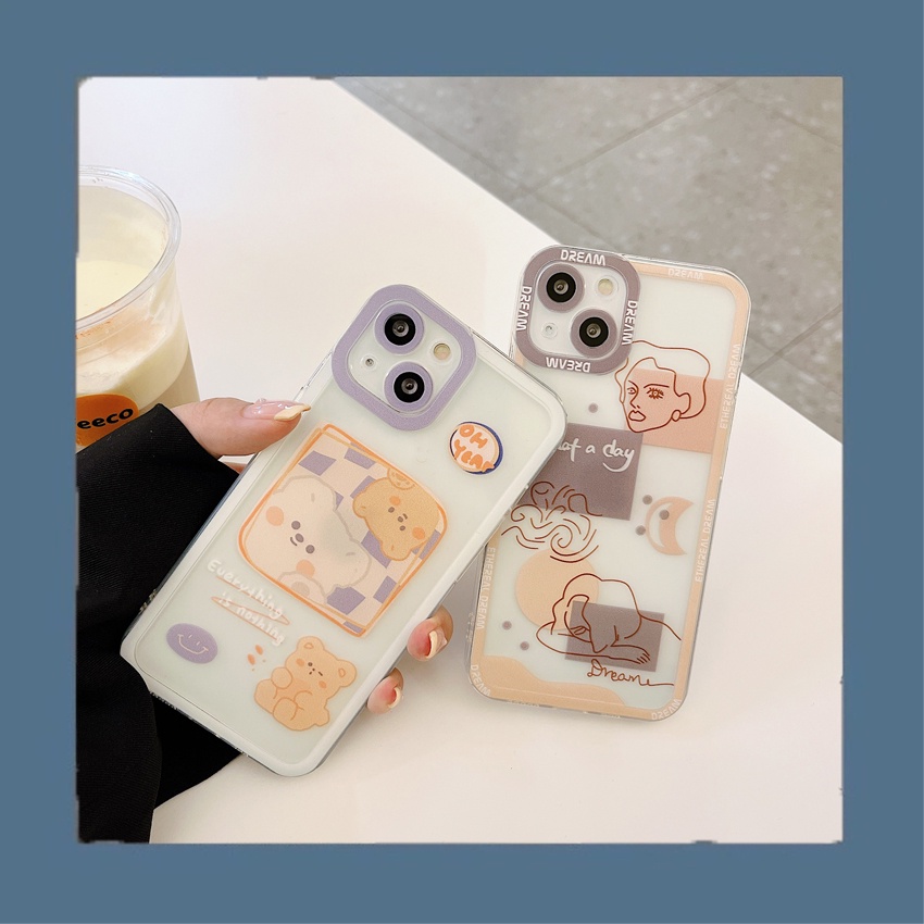 Ốp Điện Thoại TPU Mềm Trong Suốt Chống Sốc Họa Tiết Gấu Mặt Cười Sang Trọng Cho iPhone 13 12 11 Pro Max XS Max X XR 7 8 Plus SE 2