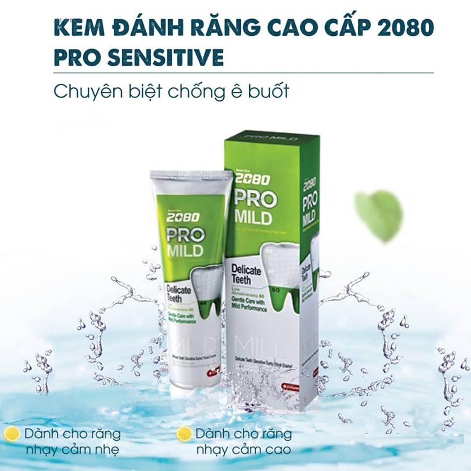 Kem đánh răng  2080 PRO MAX, MILD SENSITIVE cao cấp Hàn Quốc,  chống ê buốt cho răng nhạy cảm 125G - Trung Đông Pharmacy