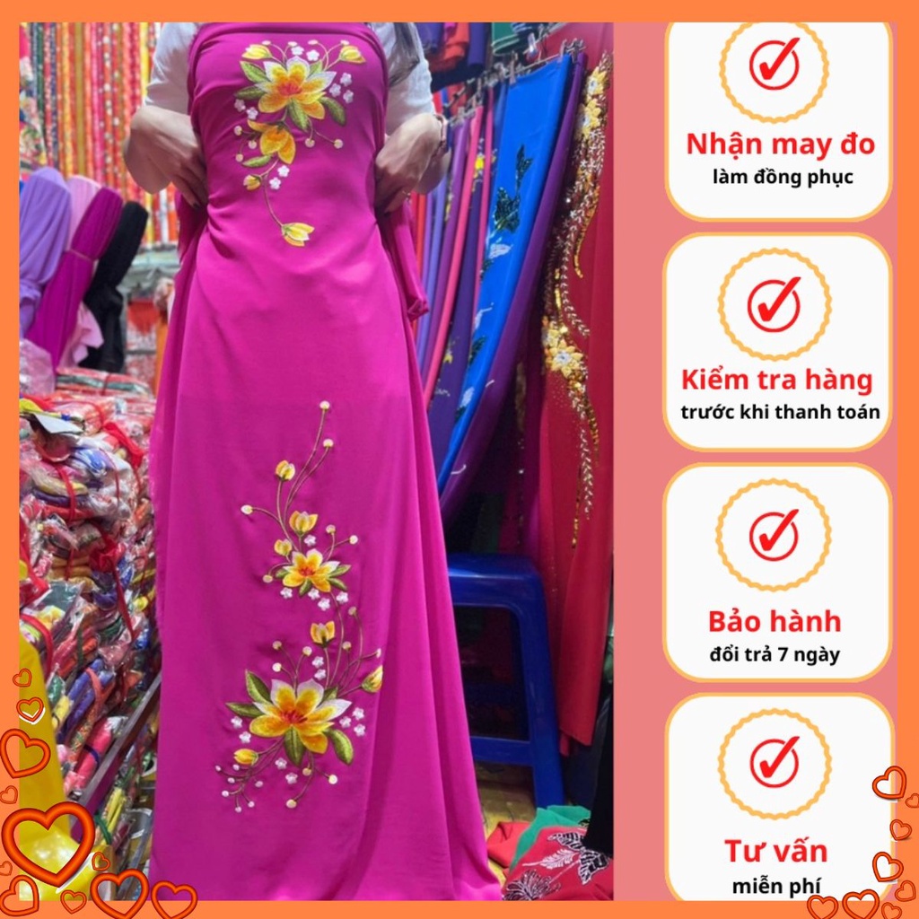Vải may áo dài cho bà sui lụa chiffon thêu hoa đẹp cao cấp sang trọng mẫu truyền thống trung niên nhiều màu - ThêuCF3