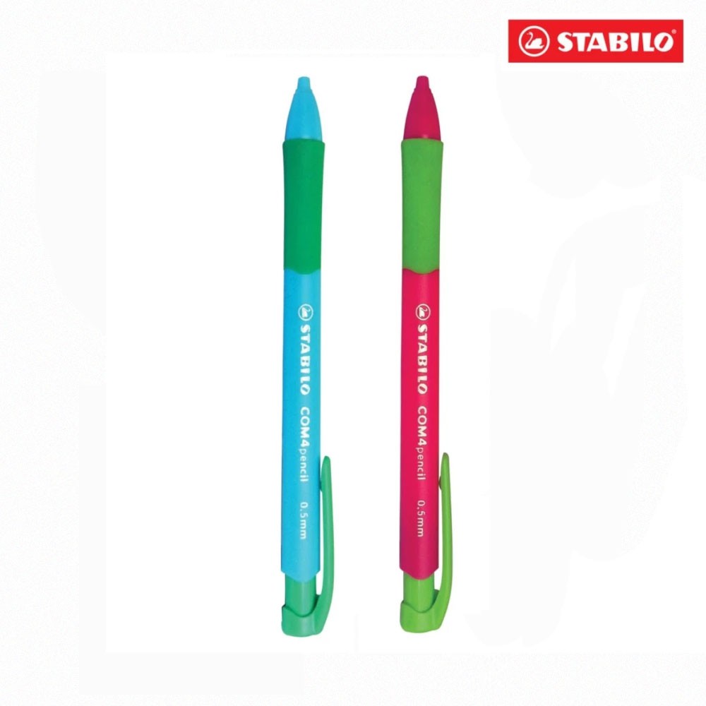 Bộ 2 cây bút chì bấm STABILO COM4pencil 0.5mm (xanh/hồng) + tuýp ruột PC3206R24-2B + tẩy ExamGrade ER196E (MP6635-C2R+)
