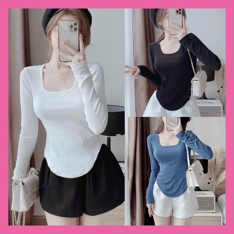 áo cổ vuông tay dài Lai Bầu body NTN (ap)