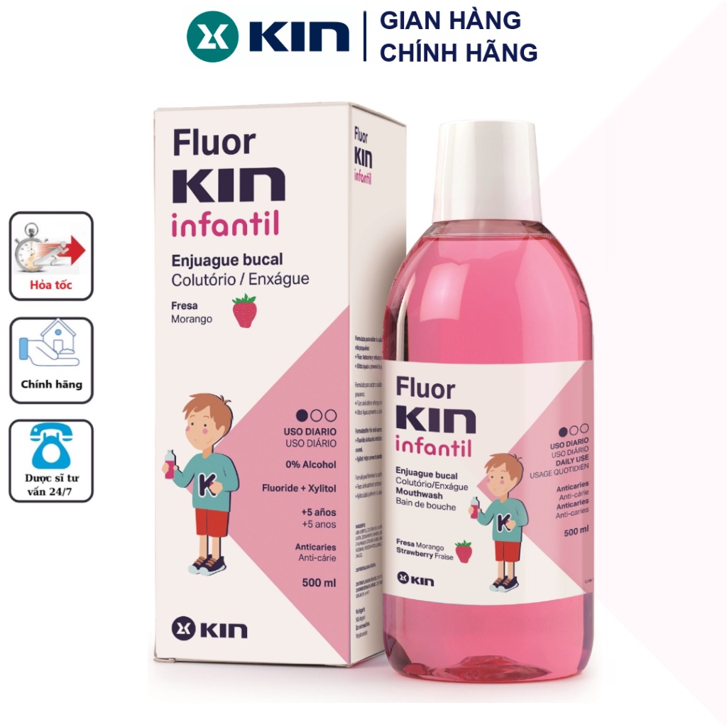 KIN | Nước Súc Miệng FLUOR KIN CHILDREN INFANTIL ® 500ml - Ngừa sâu răng trẻ em
