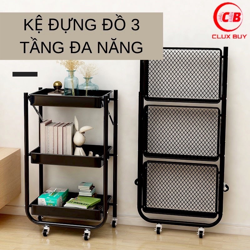 Kệ inox 3 tầng gấp gọn có bánh xe tiện lợi, phù hợp để spa, nhà tắm, deco phòng