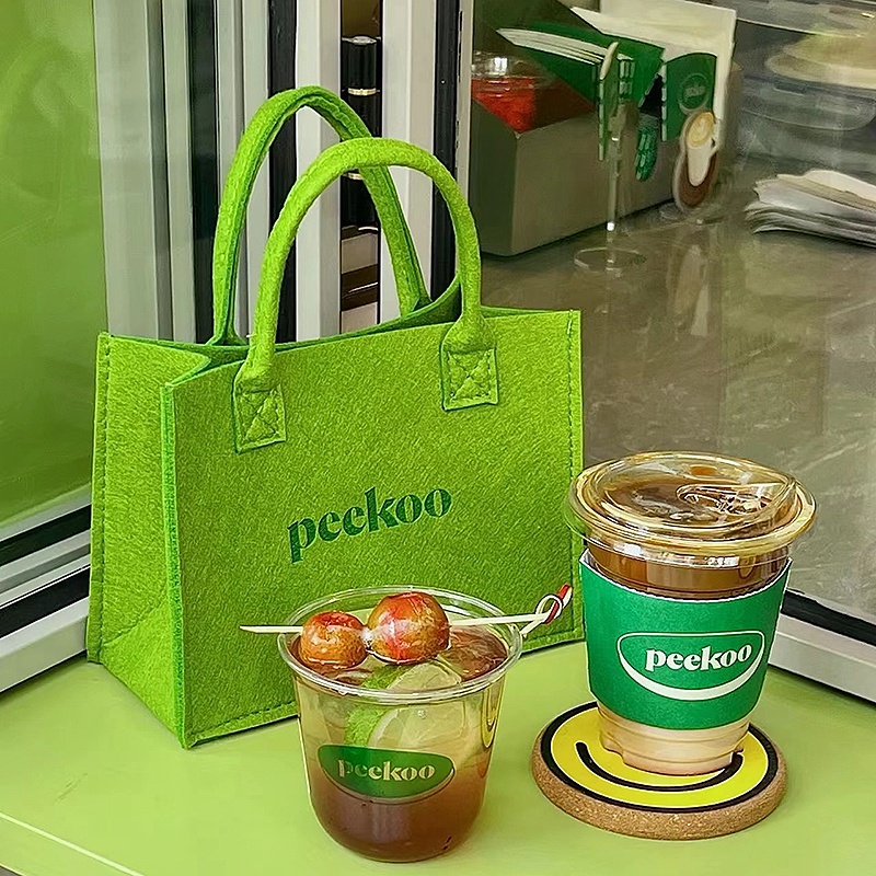 Túi Xách Tote Vải Nỉ Màu Xanh Lá Cây Dung Tích Lớn In Chữ Đơn Giản Cho Nữ