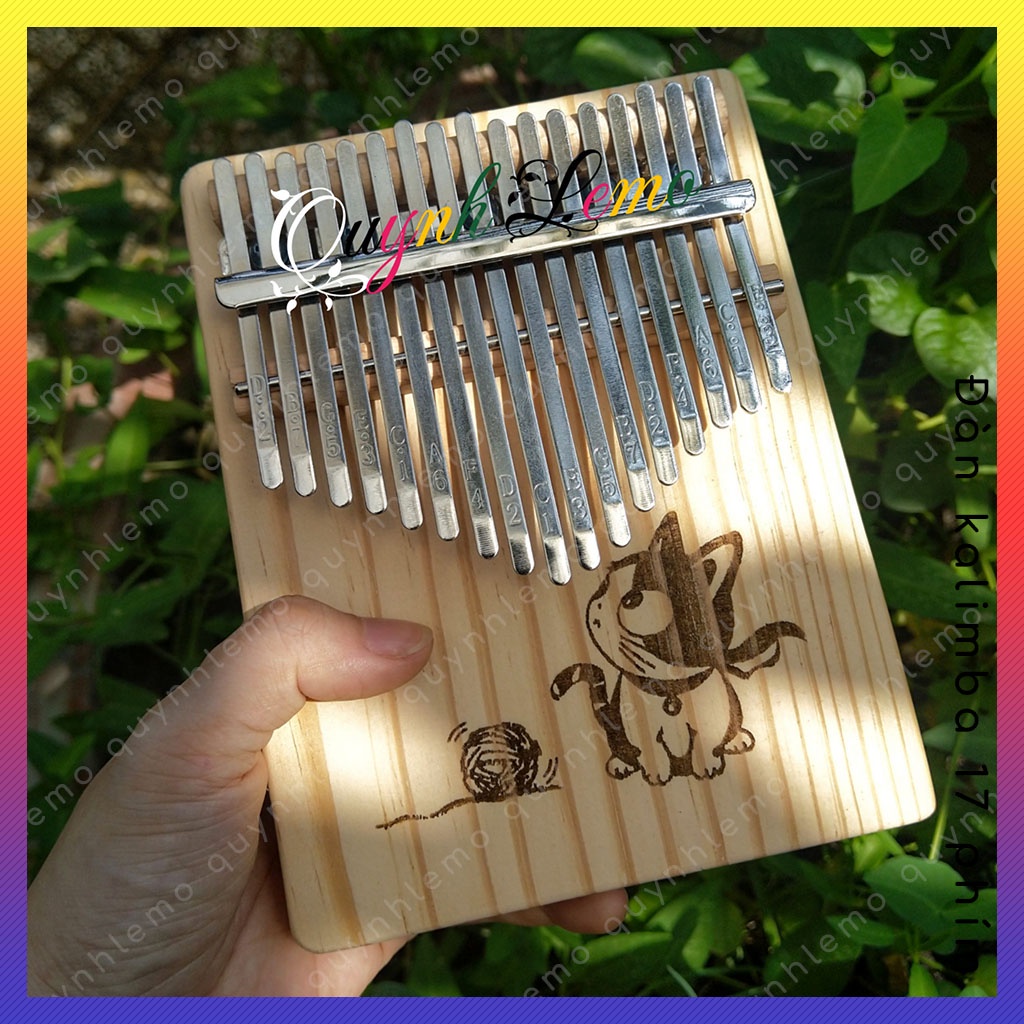 Đàn kalimba 17 phím hình mèo cuộn len kute QUYNHLEMO, Kalimba nguyên khối có phủ sơn bóng D16cm R12cm C4cm