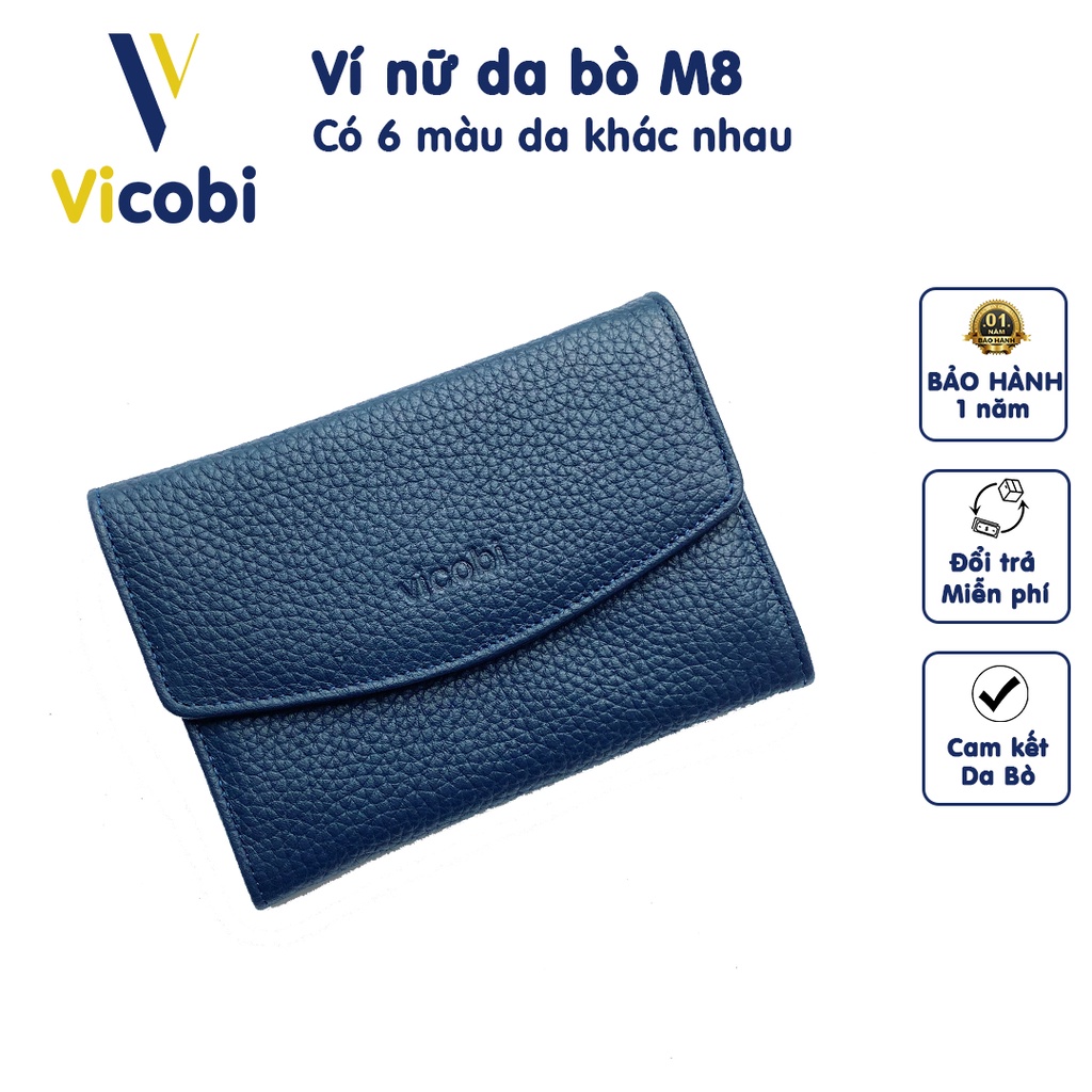 Ví Mini Nữ Da Bò Vicobi M8, nhỏ gọn cầm tay đựng thẻ Card ATM, CMND, GPLX cà vẹt bằng lái xe cũ mới, Made in VietNam