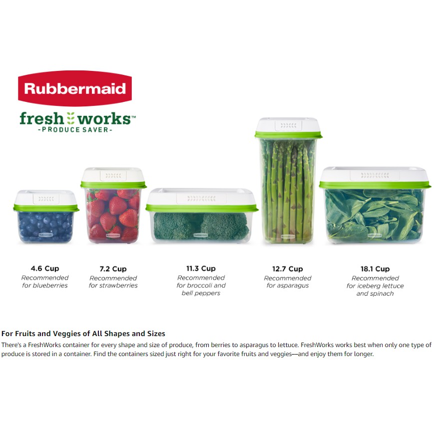 HỘP TRỮ RAU CỦ QUẢ TƯƠI LÂU - RAU THỞ Rubbermaid FreshWorks Food Storage Containers