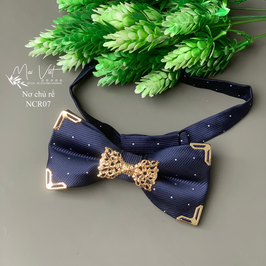 Nơ cổ nam, nơ chú rể kẹp màu vàng 4 góc
