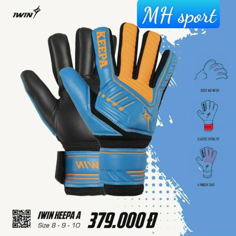 Găng tay thủ môn Keepa A có xương trợ lực Đen