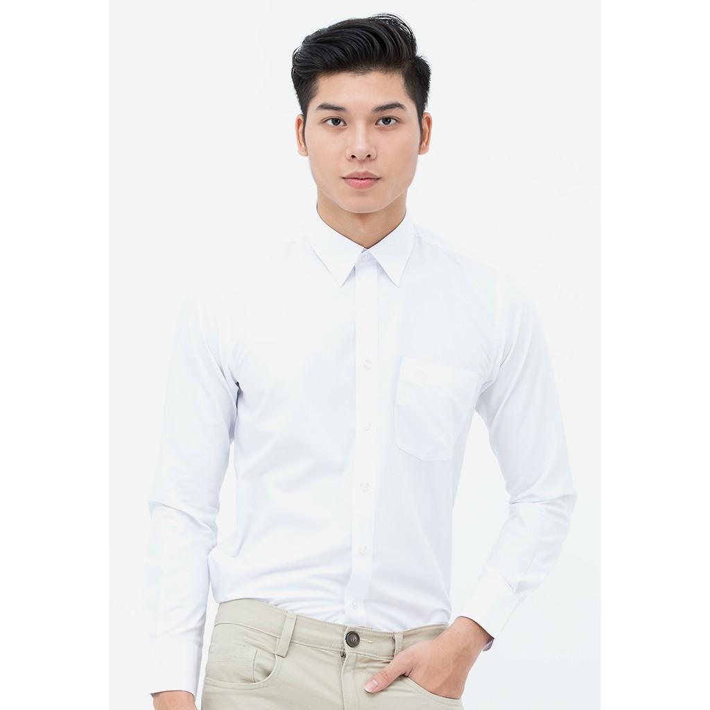 Áo sơ mi nam tay dài vạt bầu Slim Fit Vĩnh Tiến 360 - Màu trắng