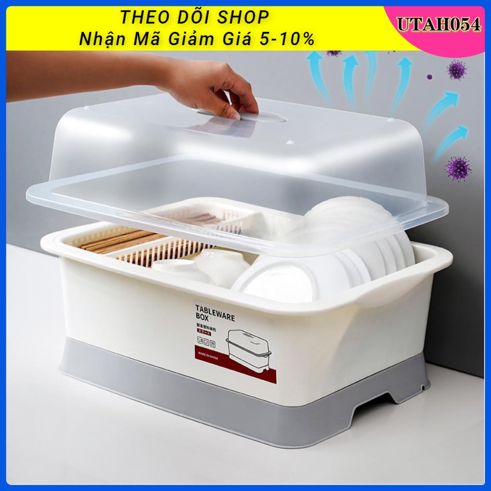 🌈Hàng HOT Rổ úp Bát đĩa Sấy khô có nắp đậy Chống bụi Tiết kiệm không gian cho nhà bếp【Utah054】