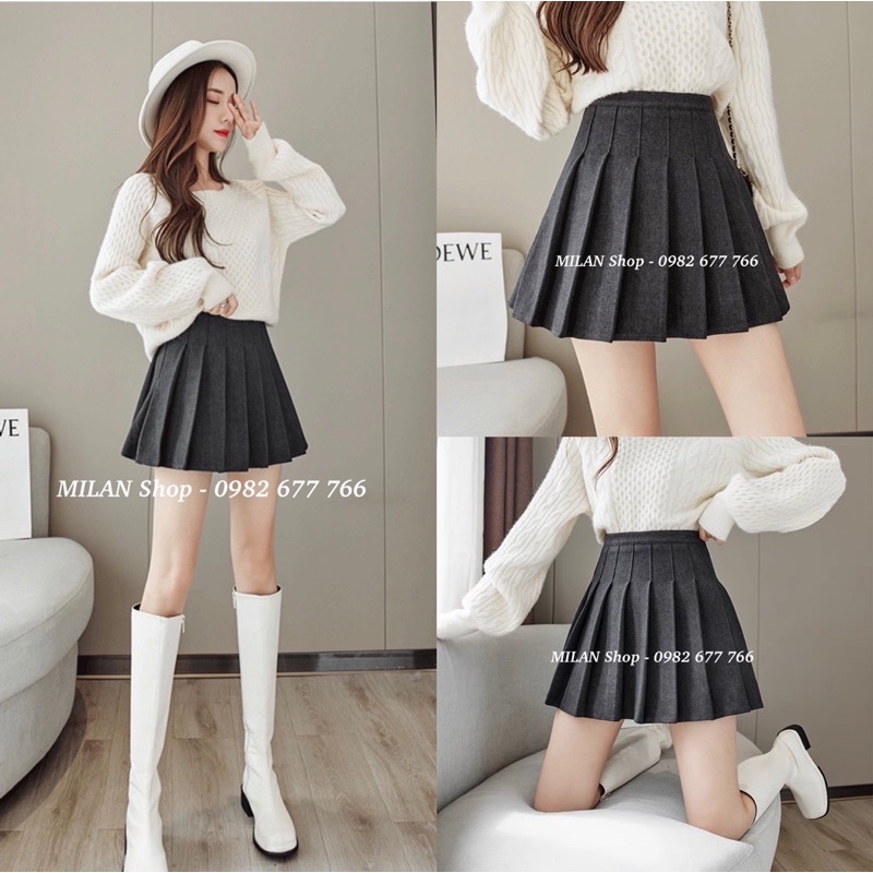 Chân váy dạ ngắn trên gối xếp ly có lót quần Quảng Châu