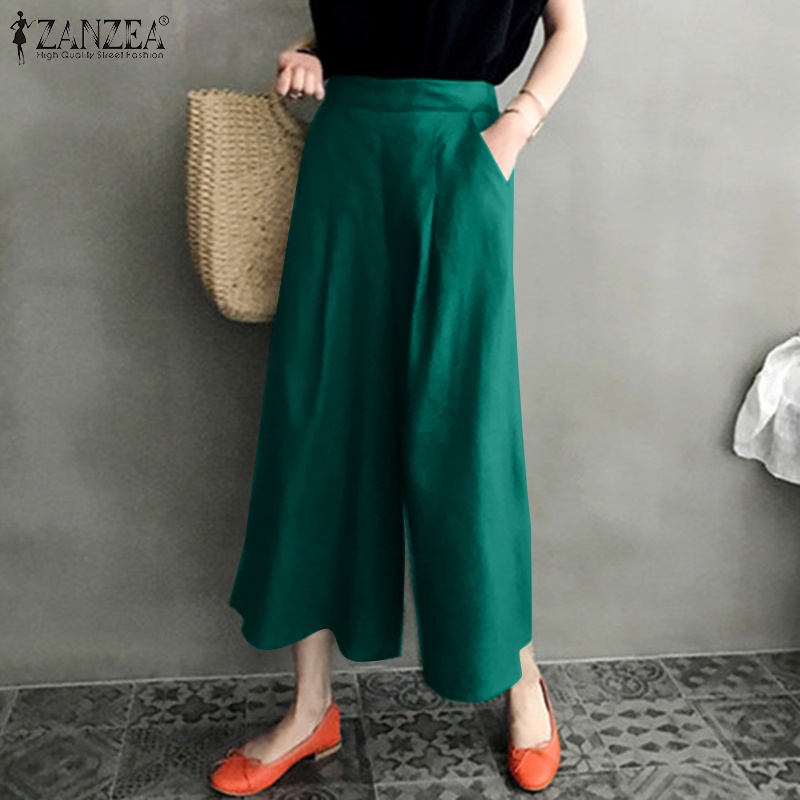 Quần dài ZANZEA ống rộng màu trơn thời trang cho nữ