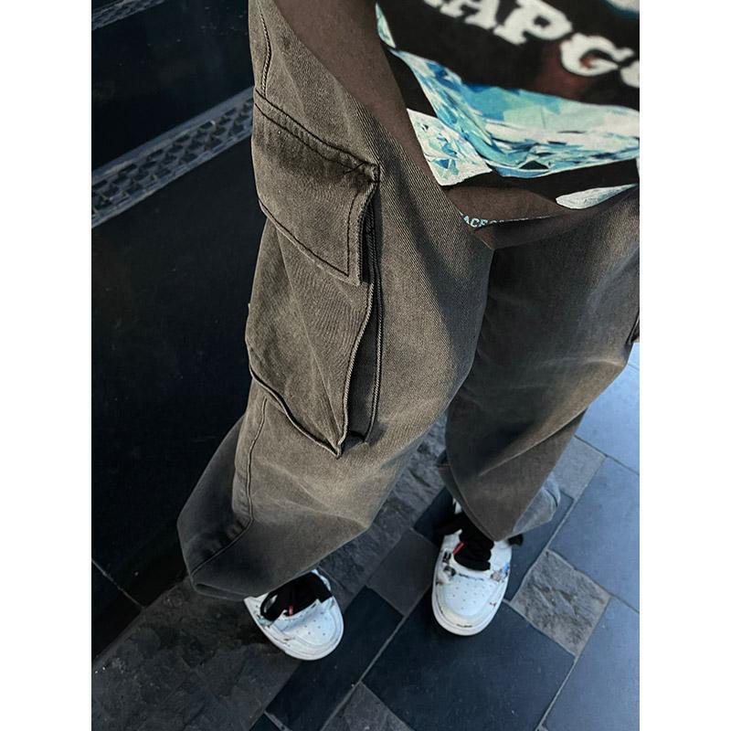 ♈♧Quần Yếm Jean Lưng Cao Ống Rộng Màu Xám Phong Cách Hip Hop Thời Trang Mùa Thu Mới Cá Tính Cho Nữ