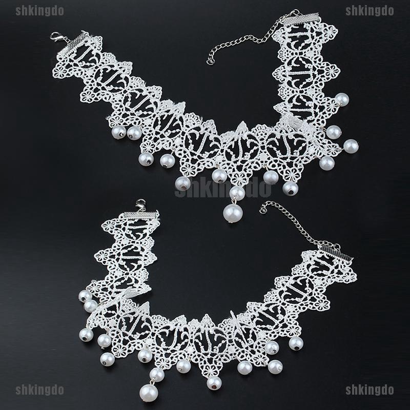Dây chuyền choker ren phối ngọc trai giả thời trang cho nữ