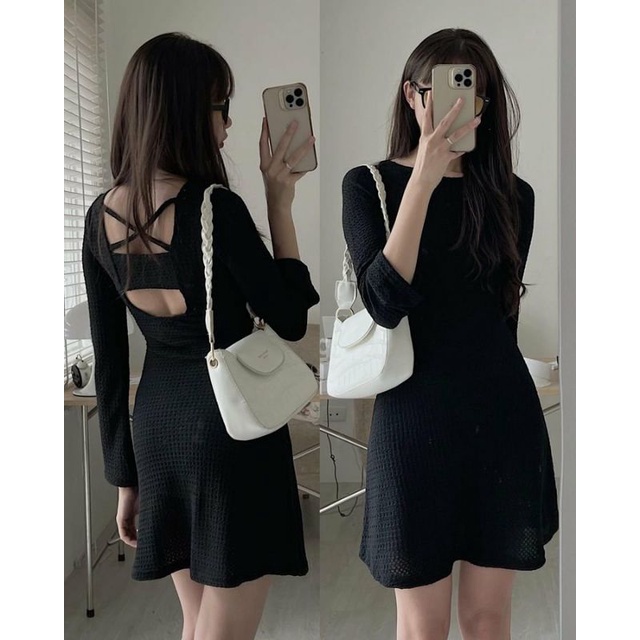 VÁY TỔ ONG CUT OUT ĐAN DÂY LƯNG