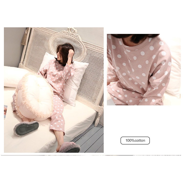 Set Đồ Ngủ Áo Tay Dài Hoạ Tiết Chấm Bi + Quần Dài | BigBuy360 - bigbuy360.vn