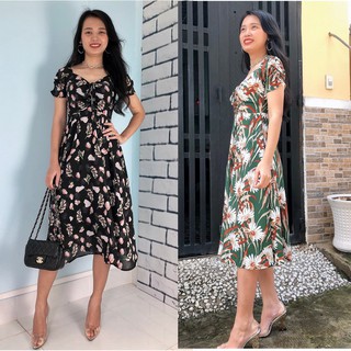 Đầm xòe hoa rút ngực form dài Misa Fashion siêu sang, tôn dáng, đầm đẹp, giá rẻ MS404