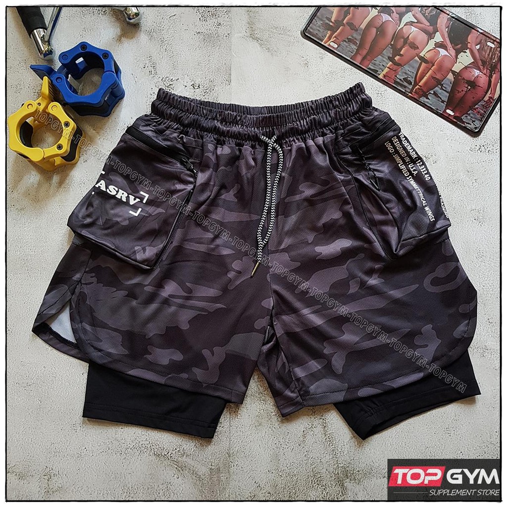 Thời Trang Nam Quần Quần thể thao Quần tập gym 2 lớp, Quần short tập gym