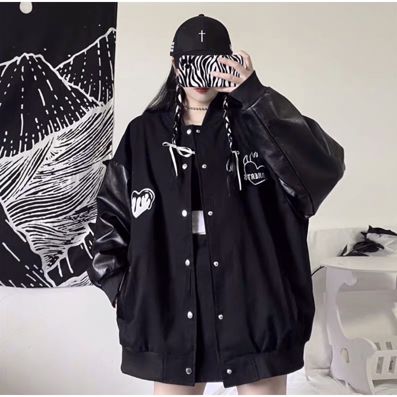 [LOẠI 1] ÁO BOMBER TAY DA KAKI trái tim MẶC HÈ shop jum.closet | BigBuy360 - bigbuy360.vn