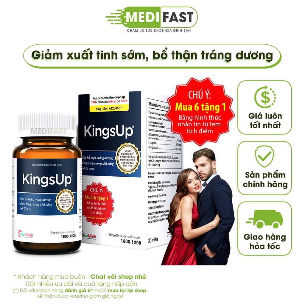 KingsUp - hỗ trợ tăng cường khả năng sinh lý nam hộp 30 viên - Mua 6 tặng 1 bằng tem tích điểm