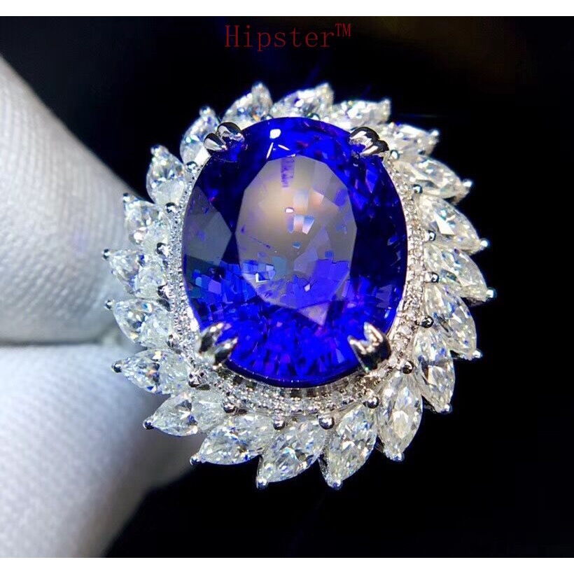 Nhẫn Hở Mạ Vàng Trắng 18k Đính Đá Tanzanite Tự Nhiên